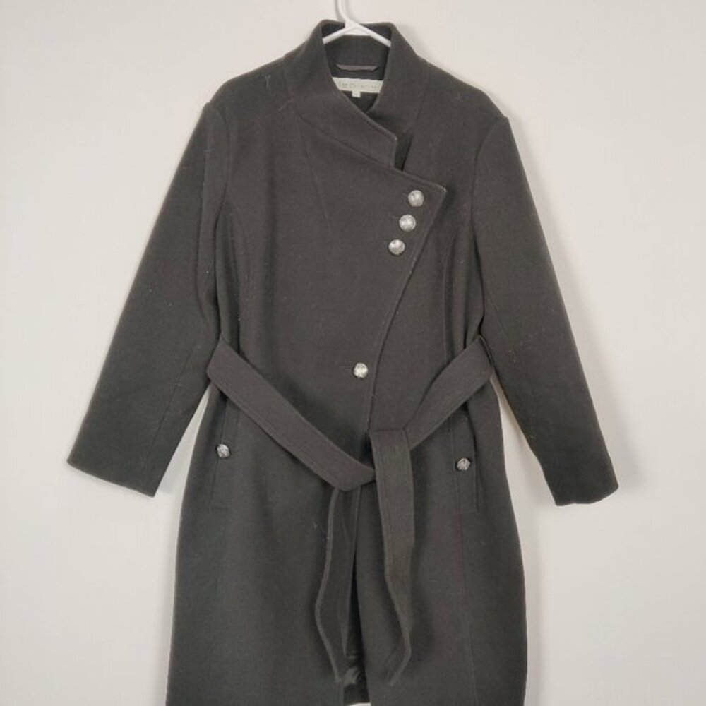 Cleo Petites Womens Trench Coat Size L Black Gray Business Casual